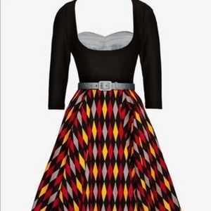 Laura Byrnes Alfreda Red Harlequin Black Half Sleeve Pinup Girl Swing Dress